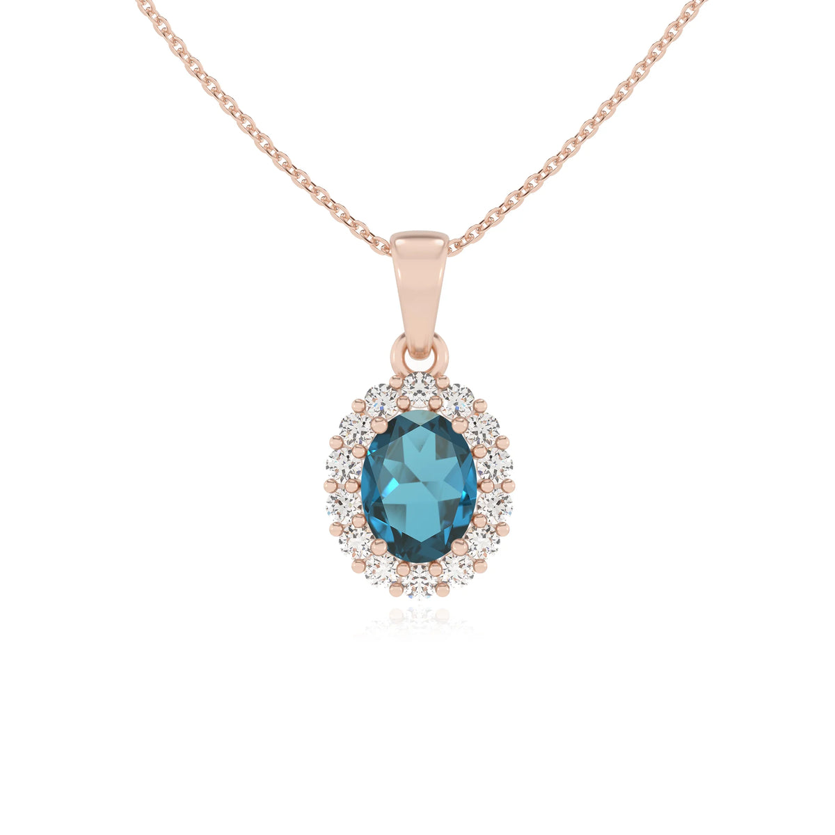 natural london-blue-topaz oval solitaire necklaces in rose gold 