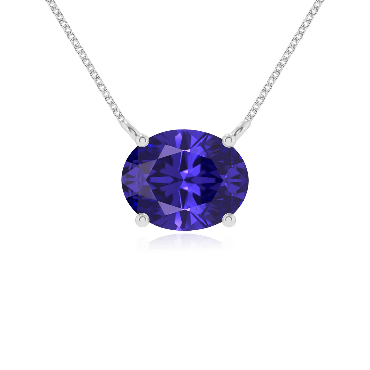 lab grown tanzanite oval solitaire necklaces in sterling silver 