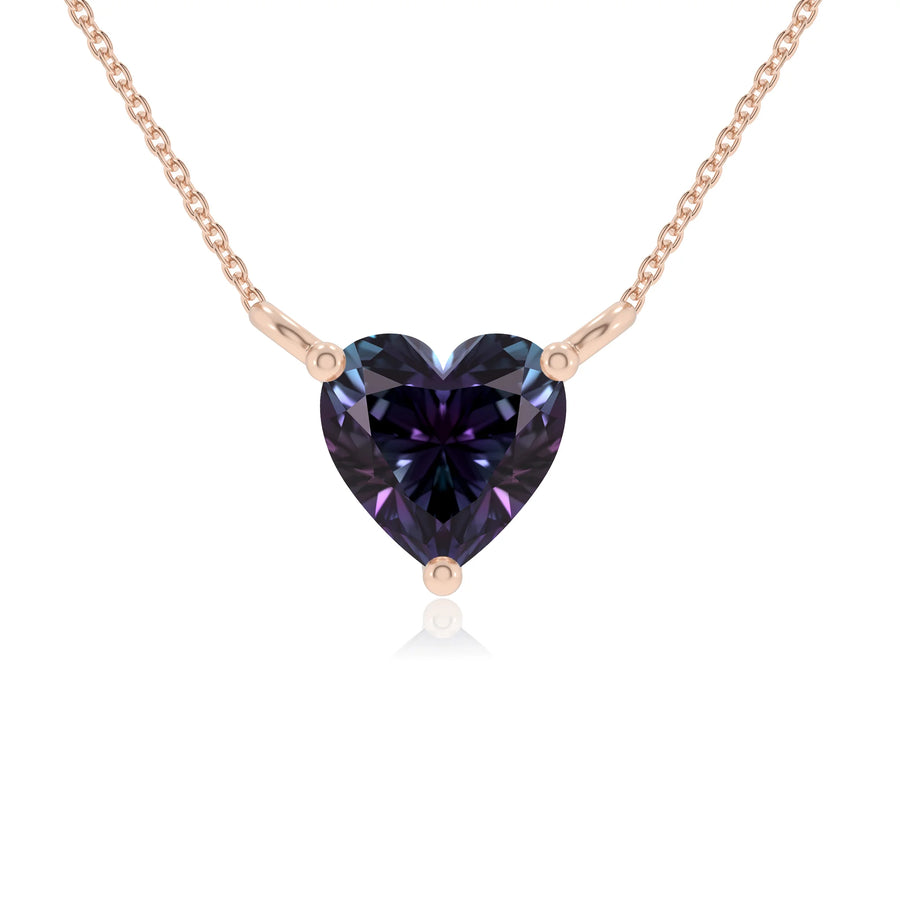 lab grown alexandrite heart solitaire necklaces in rose gold 