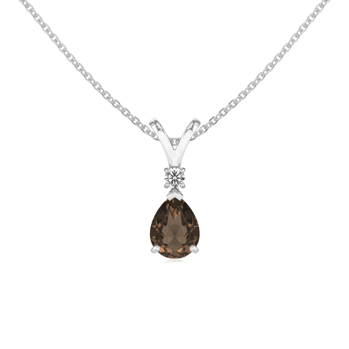 natural smoky-quartz pear solitaire v-bale necklaces in white gold 