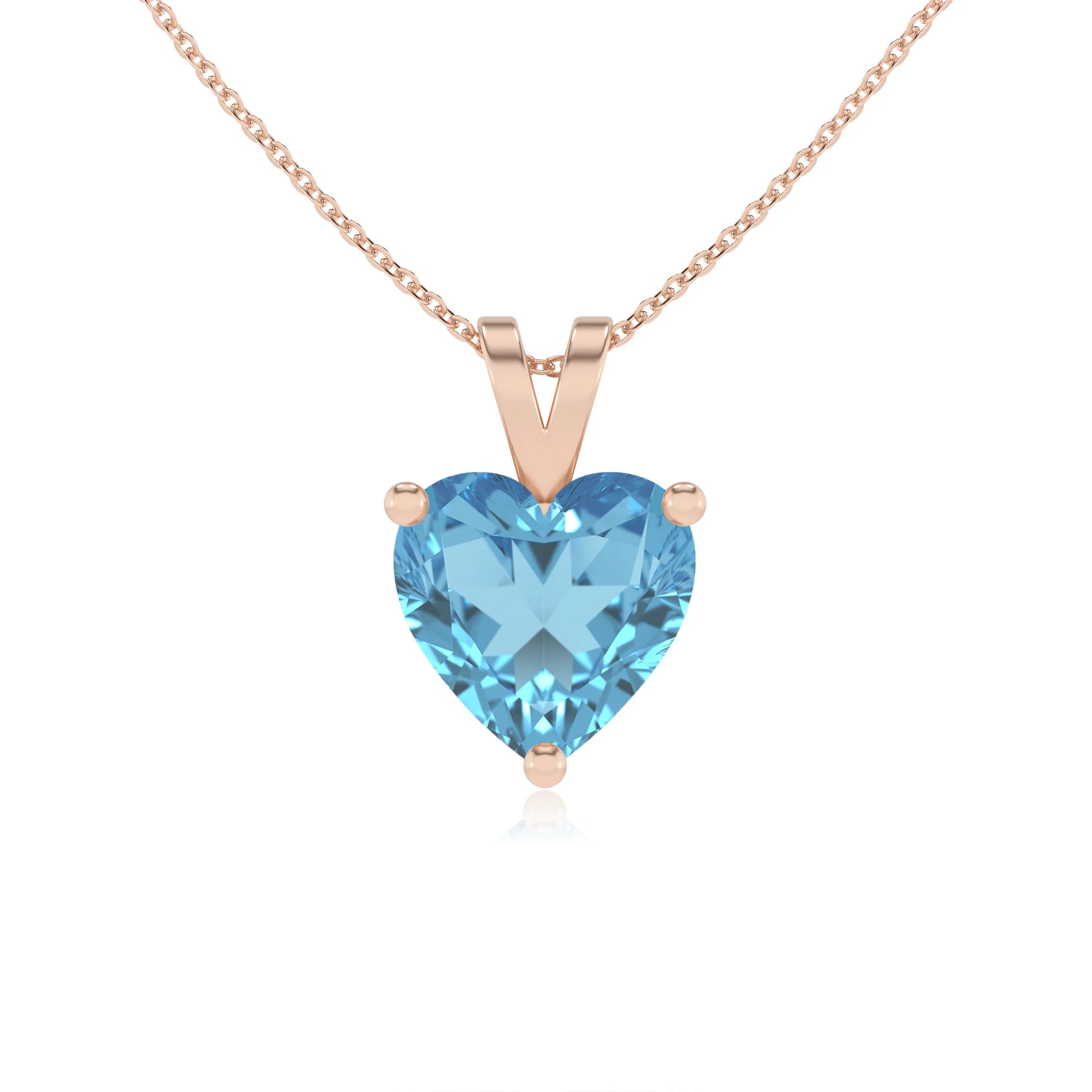 natural swiss-blue-topaz heart solitaire v-bale necklaces in rose gold 