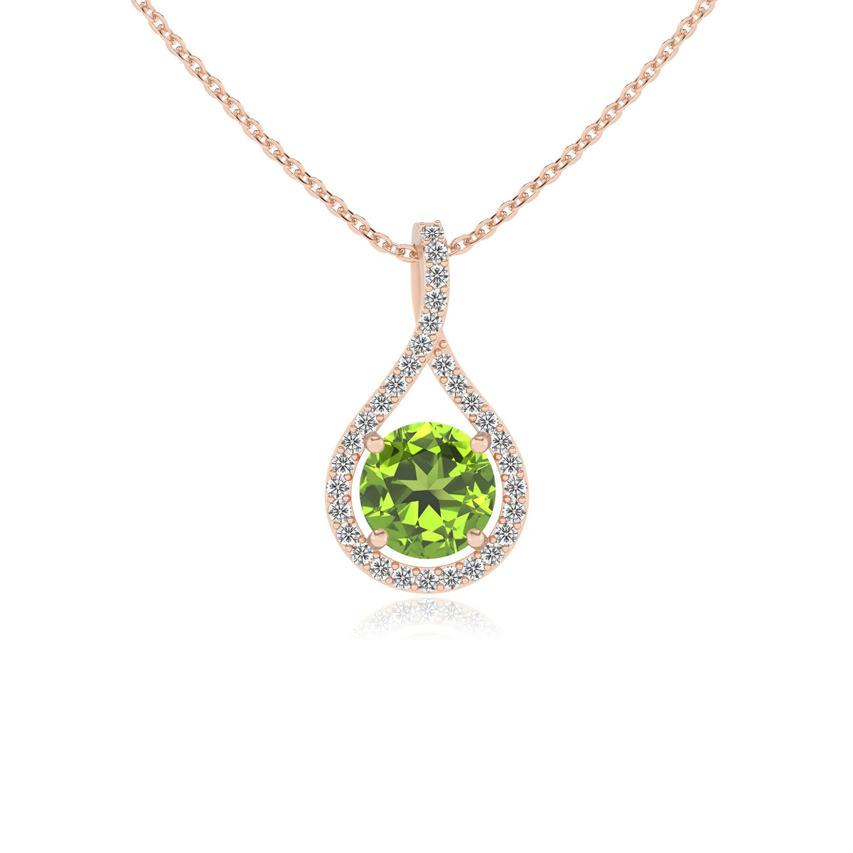 natural peridot round solitaire necklaces in rose gold 
