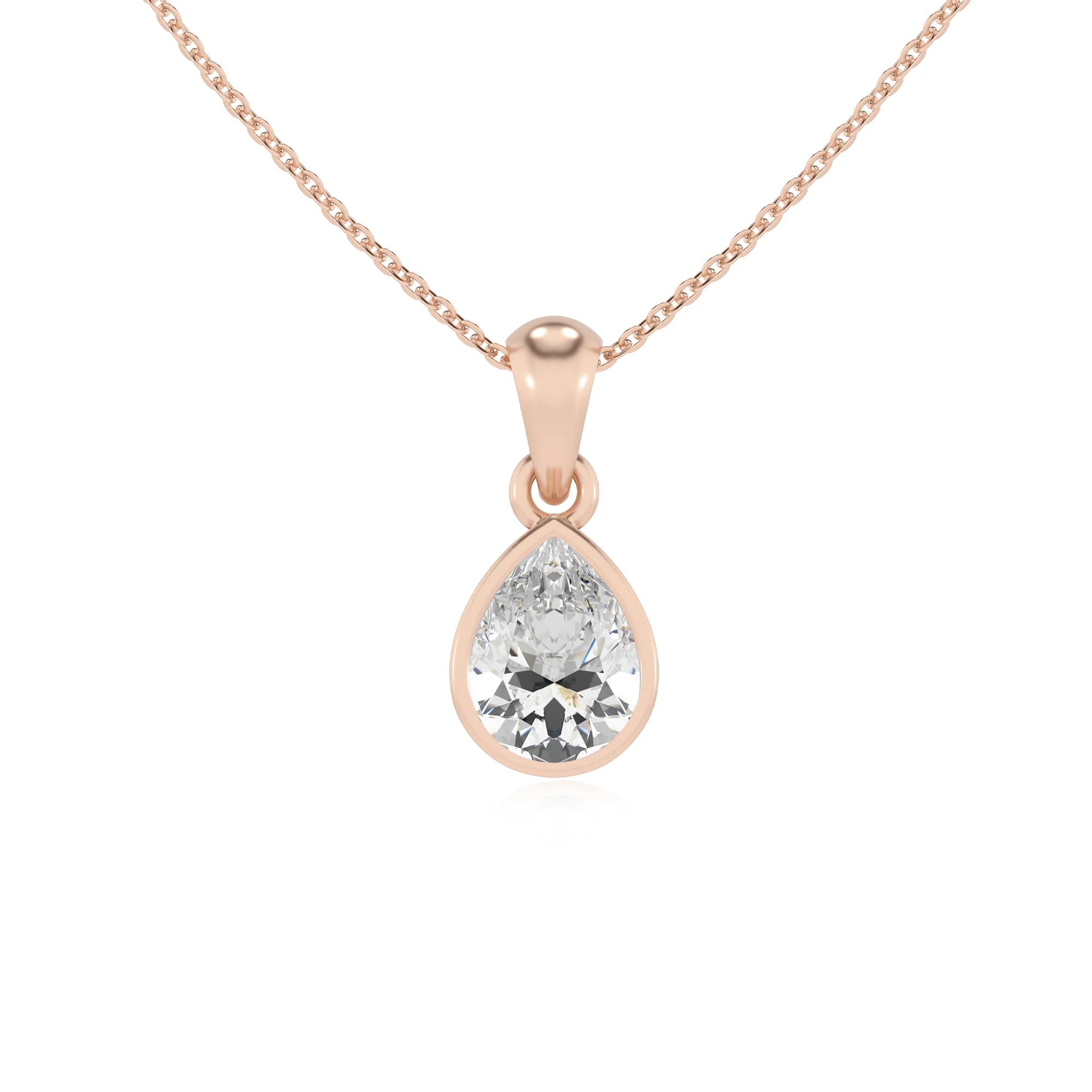 lab grown moissanite pear solitaire necklaces in rose gold 