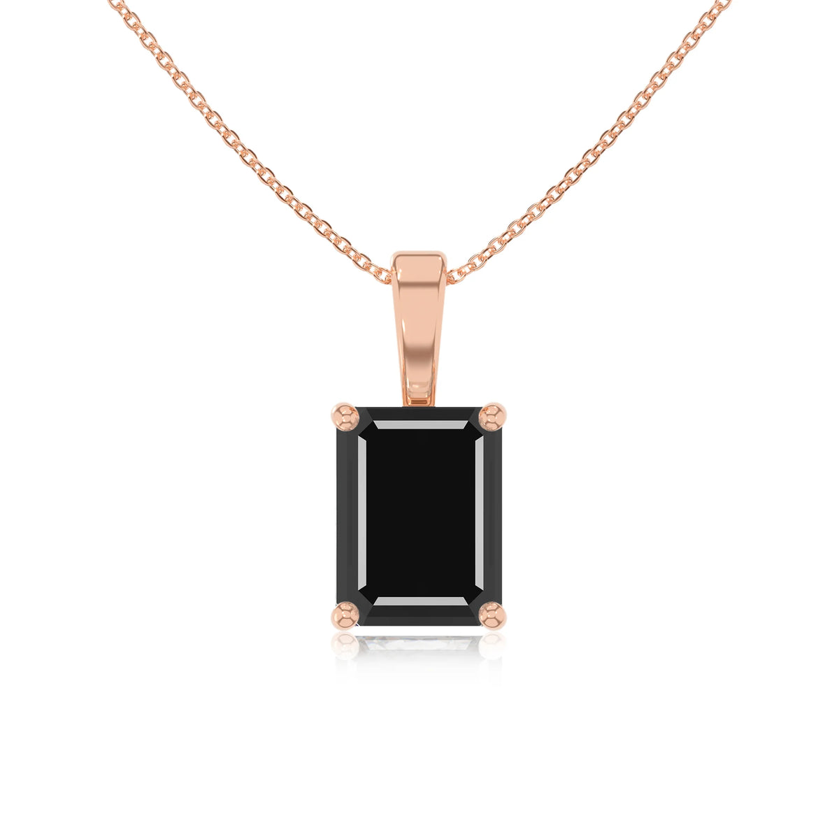 natural black-onyx emerald cut solitaire necklaces in rose gold 