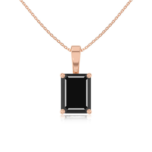 natural black-onyx emerald cut solitaire necklaces in rose gold 