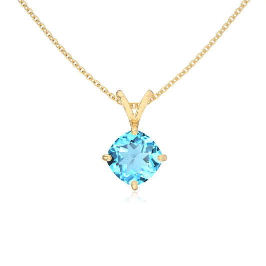 natural swiss-blue-topaz cushion solitaire v-bale necklaces in yellow gold 