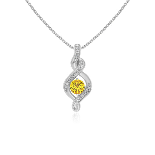 lab grown yellow-sapphire round solitaire necklaces in white gold 