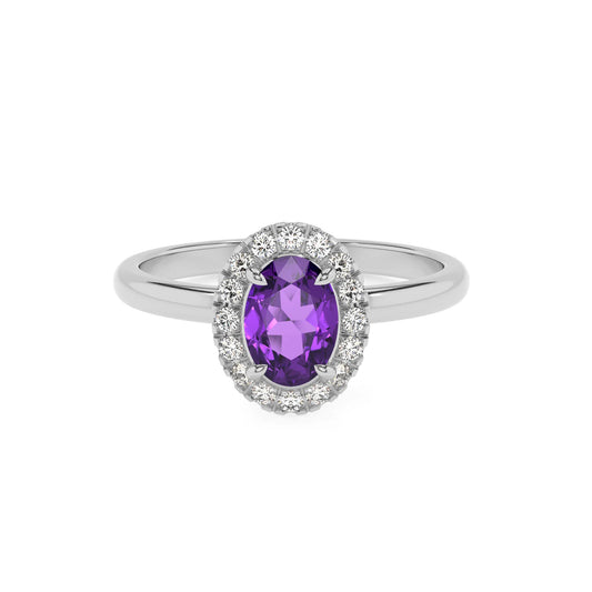 lab grown amethyst oval solitaire rings in platinum 