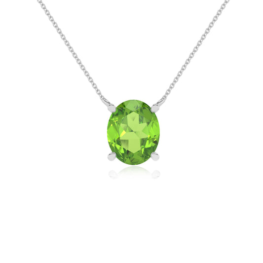 natural peridot oval solitaire necklaces in platinum 