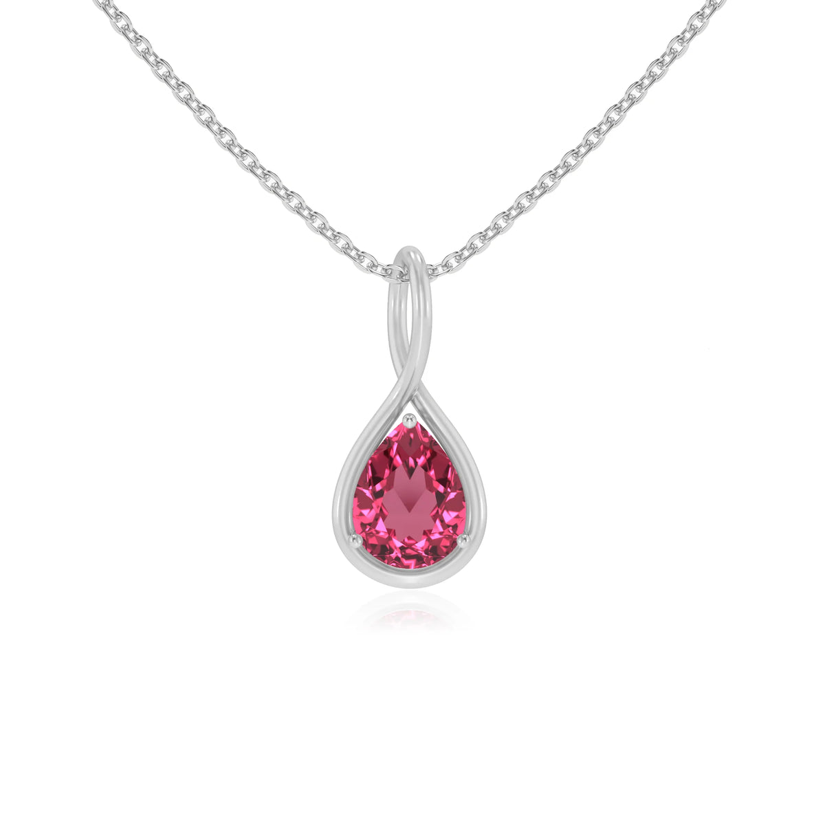lab grown pink-tourmaline pear solitaire necklaces in white gold 