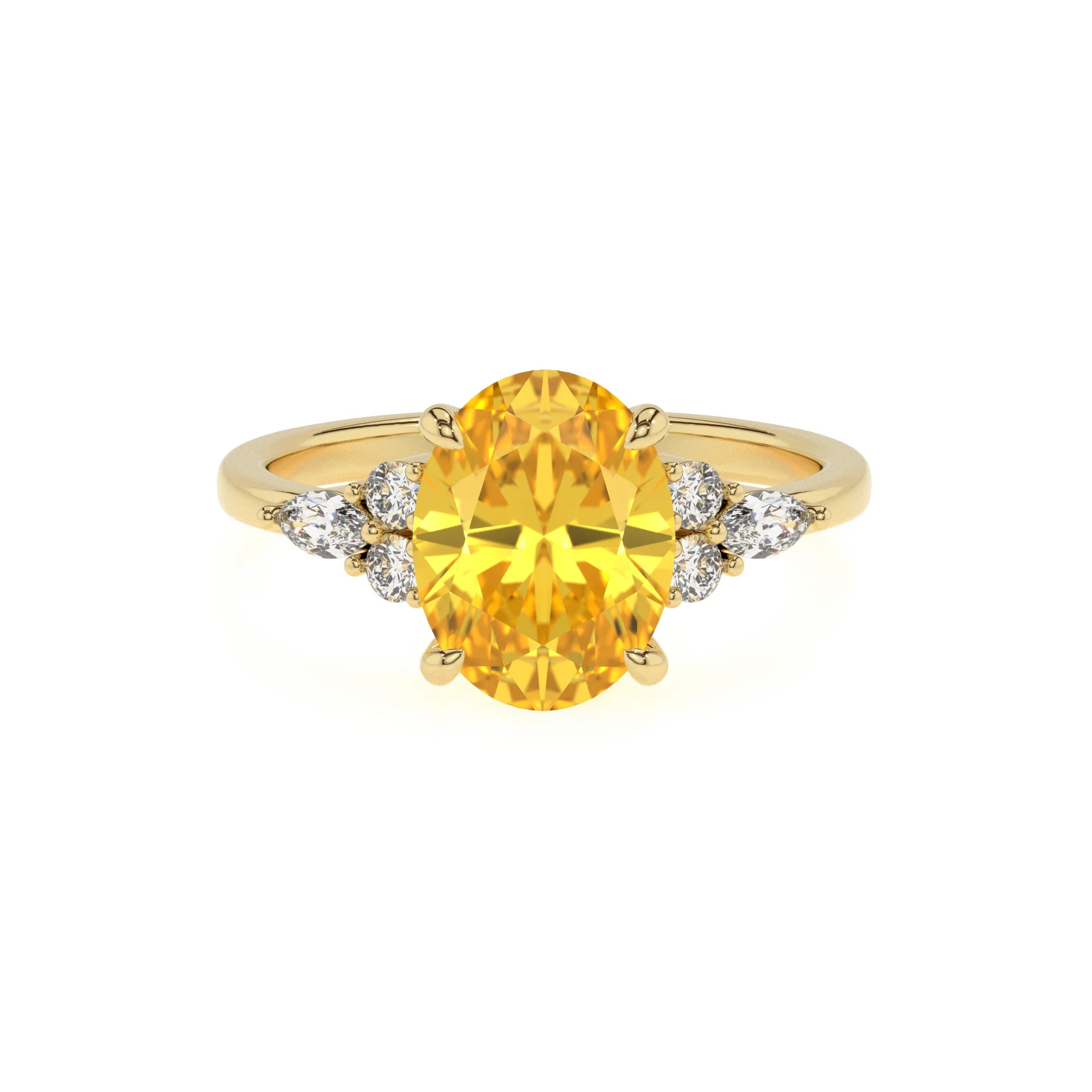 lab grown yellow-sapphire oval solitaire rings in yellow gold 