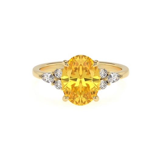 lab grown yellow-sapphire oval solitaire rings in yellow gold 