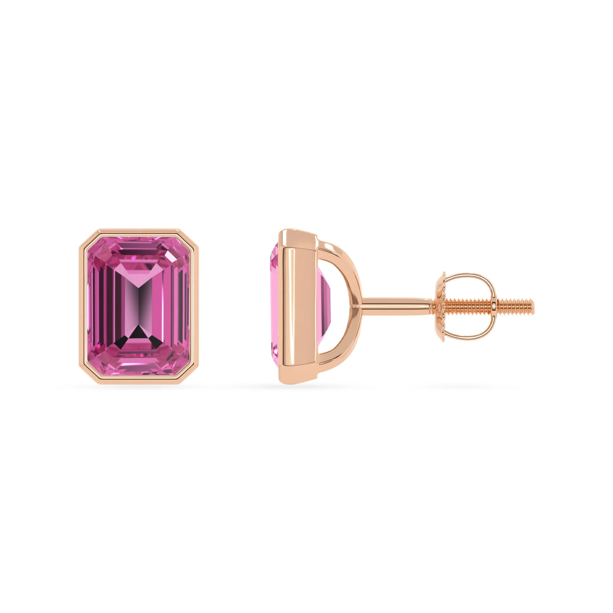 Lab Grown Pink Sapphire Emerald-Cut Solitaire Stud Earrings