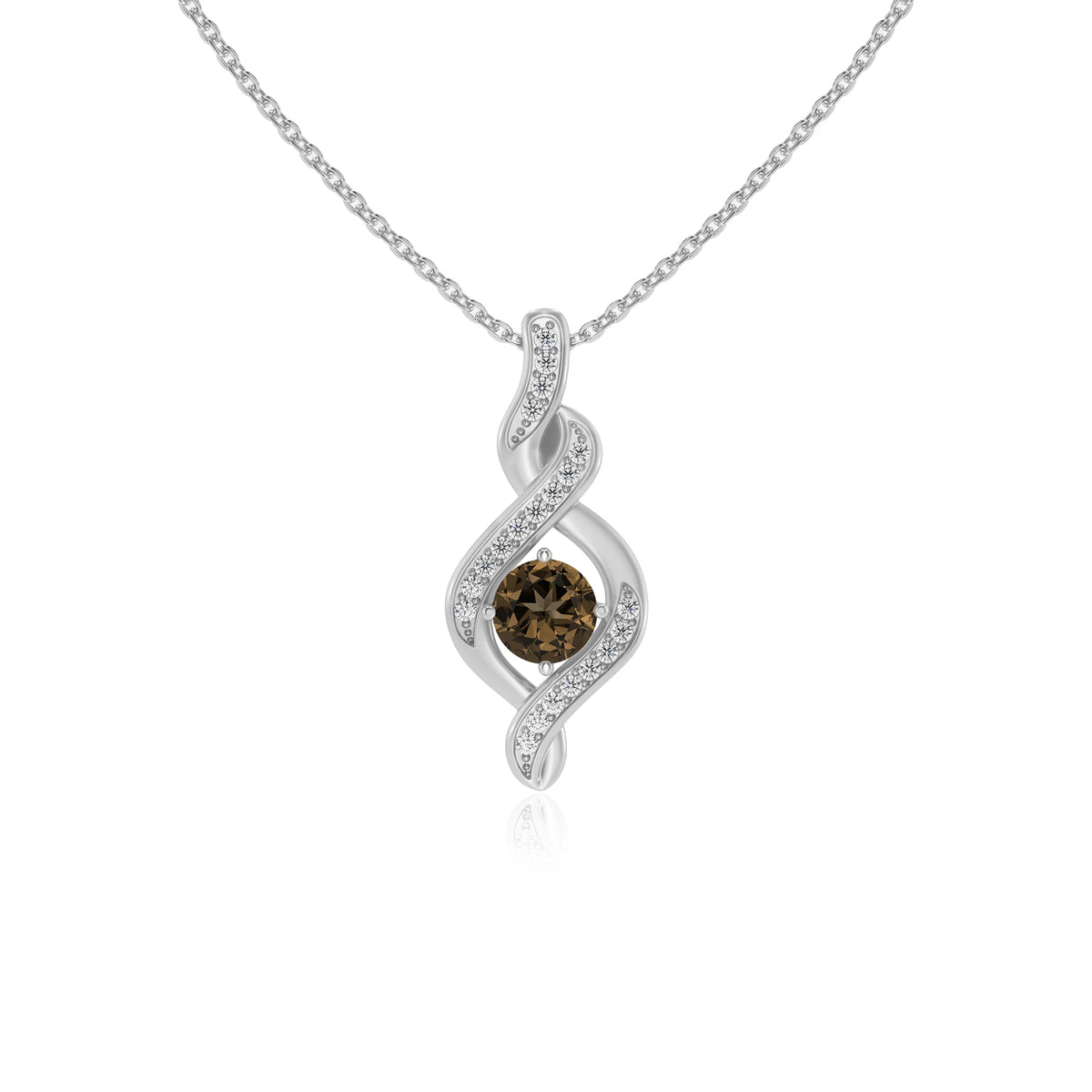 natural smoky-quartz round solitaire necklaces in platinum 