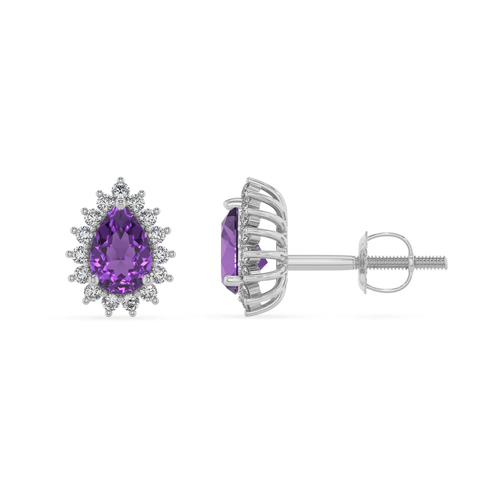 lab grown amethyst pear stud earrings in sterling silver 