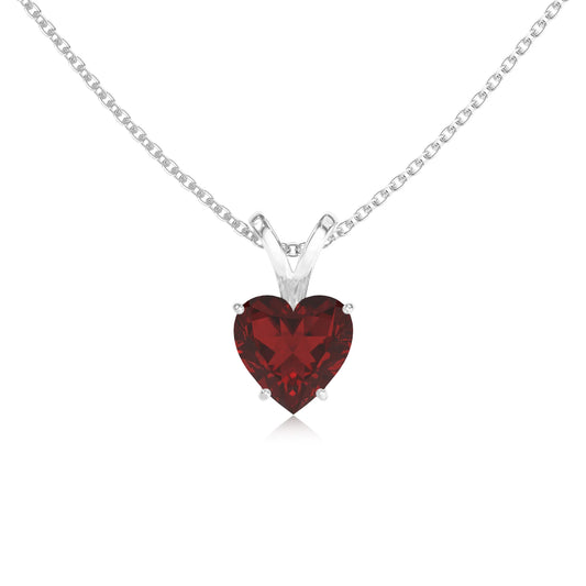 natural garnet heart solitaire v-bale necklaces in platinum 
