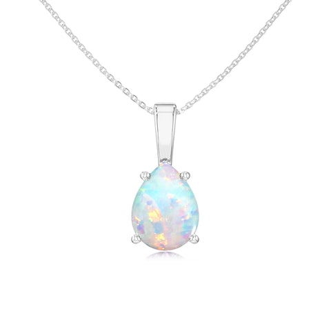 Lab Grown Opal Pear Solitaire Pendant Necklace with 18" Chain