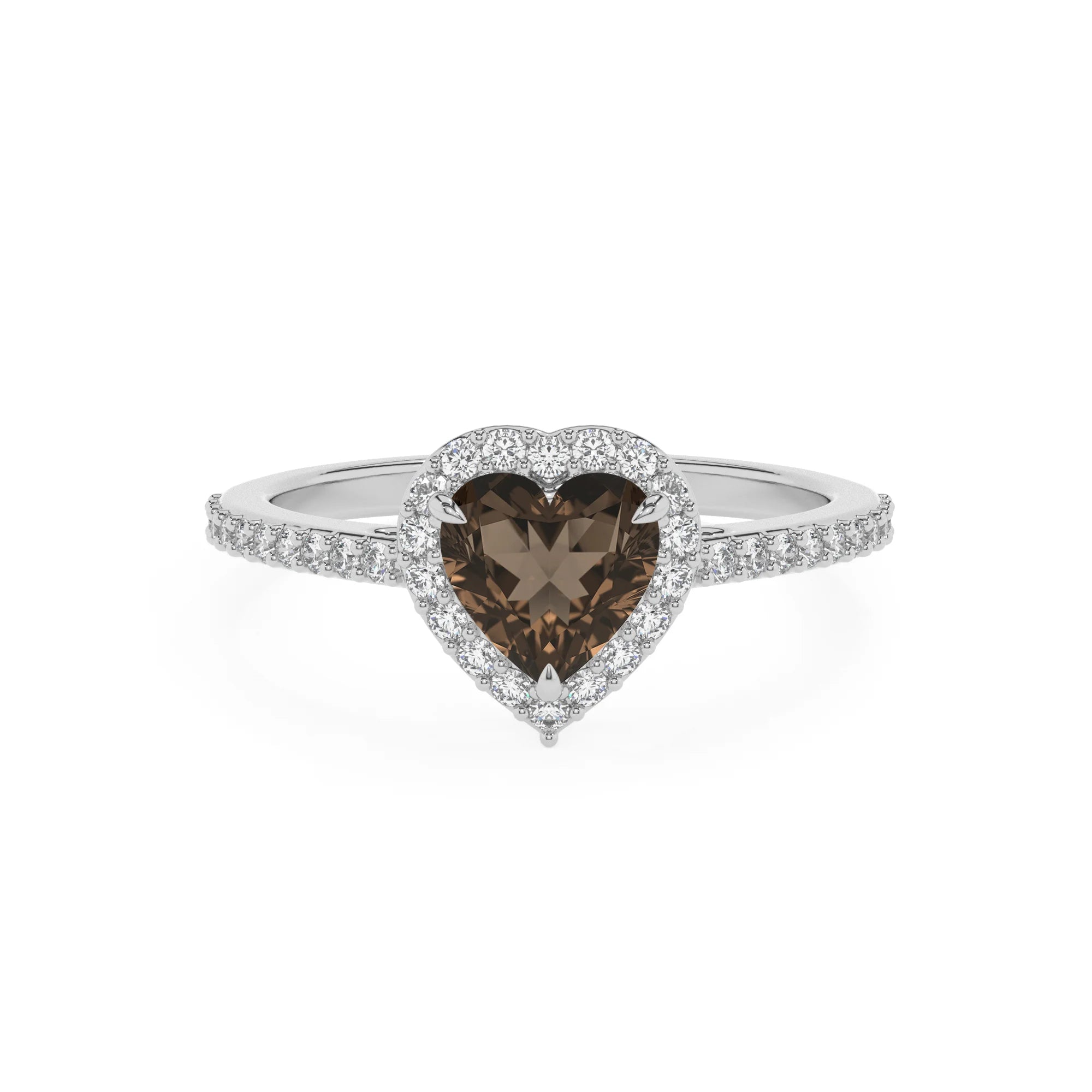 natural smoky-quartz heart solitaire rings in white gold 