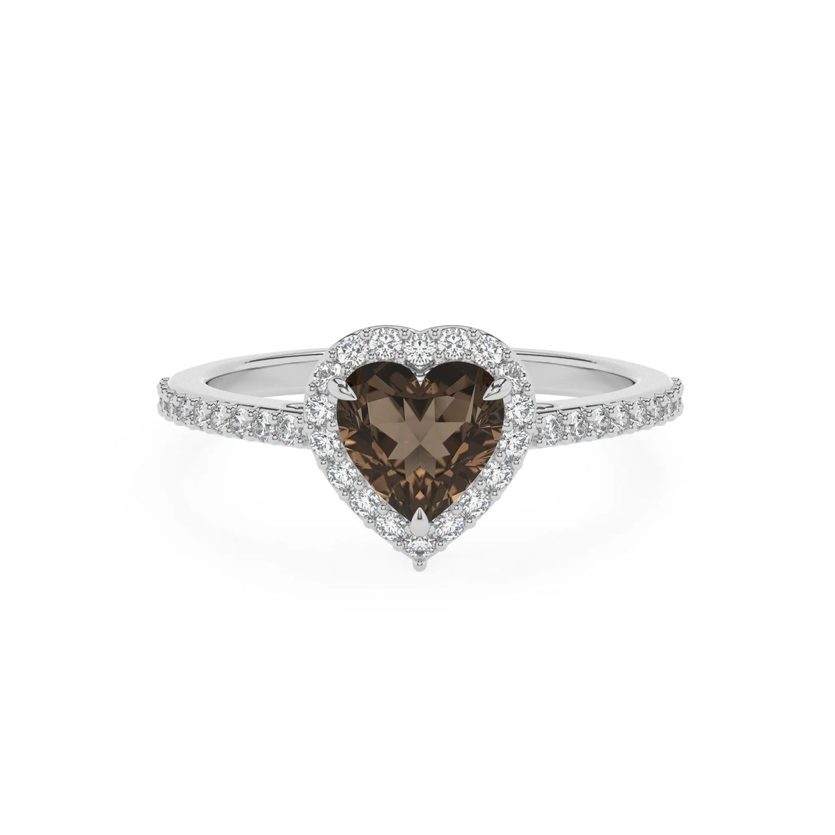 natural smoky-quartz heart solitaire rings in white gold 
