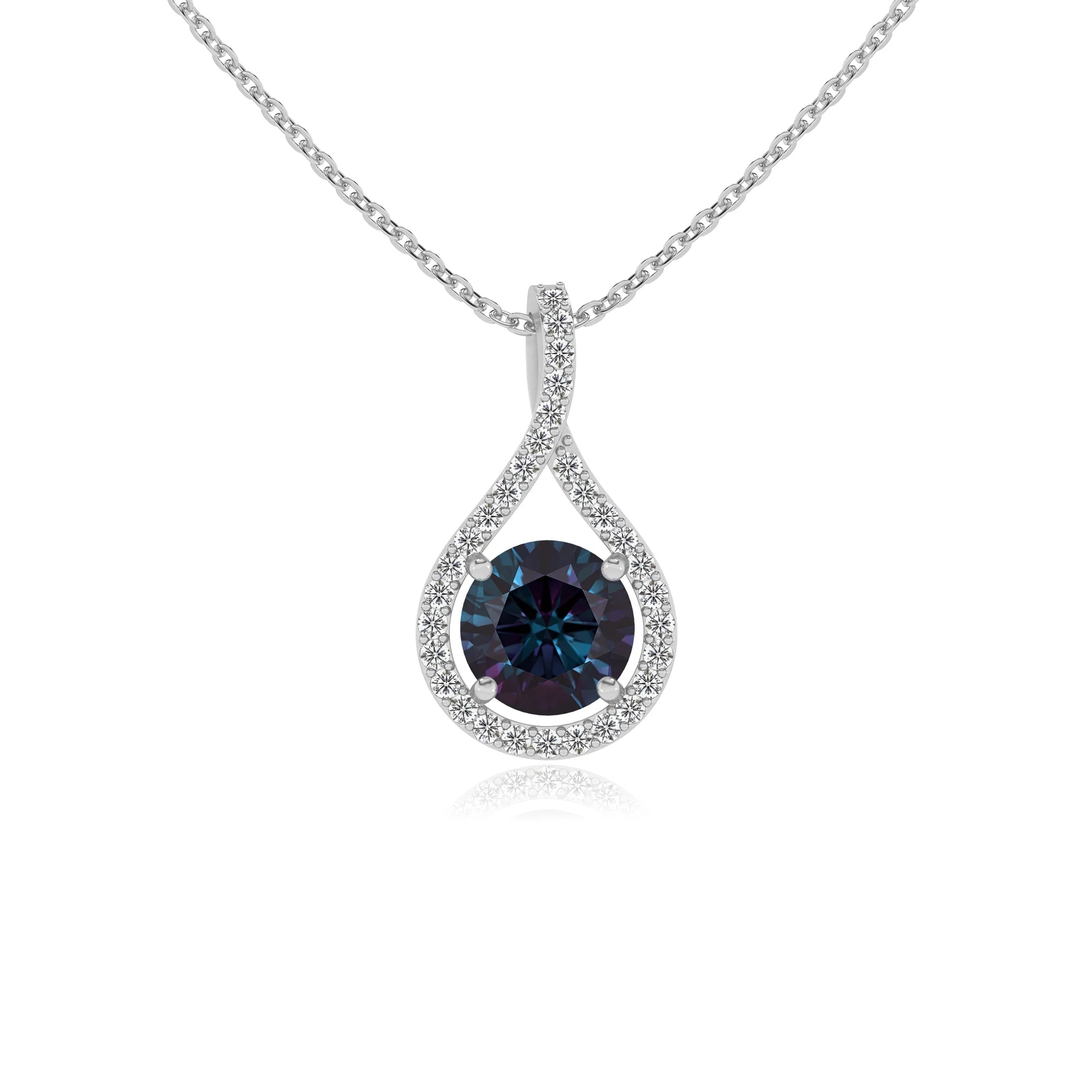 lab grown alexandrite round solitaire necklaces in platinum 