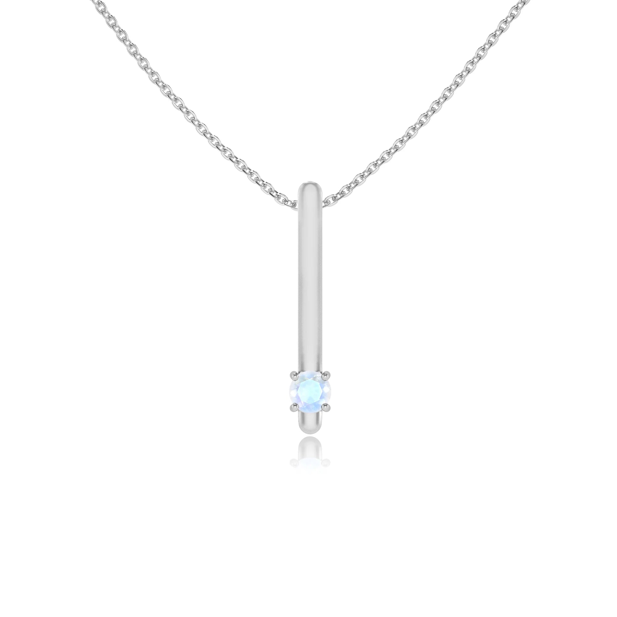 natural rainbow-moonstone round bar necklaces in sterling silver 