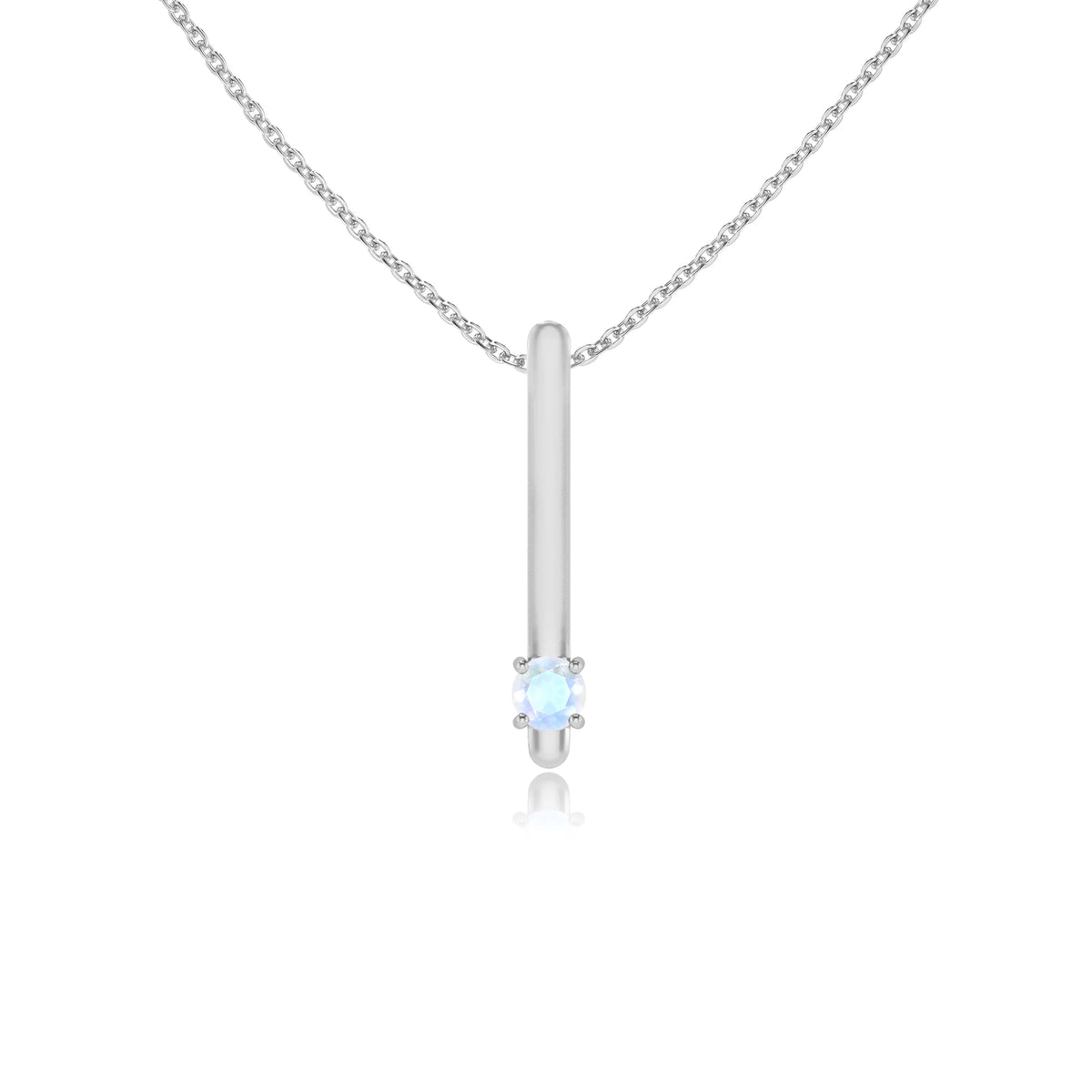 natural rainbow-moonstone round bar necklaces in sterling silver 
