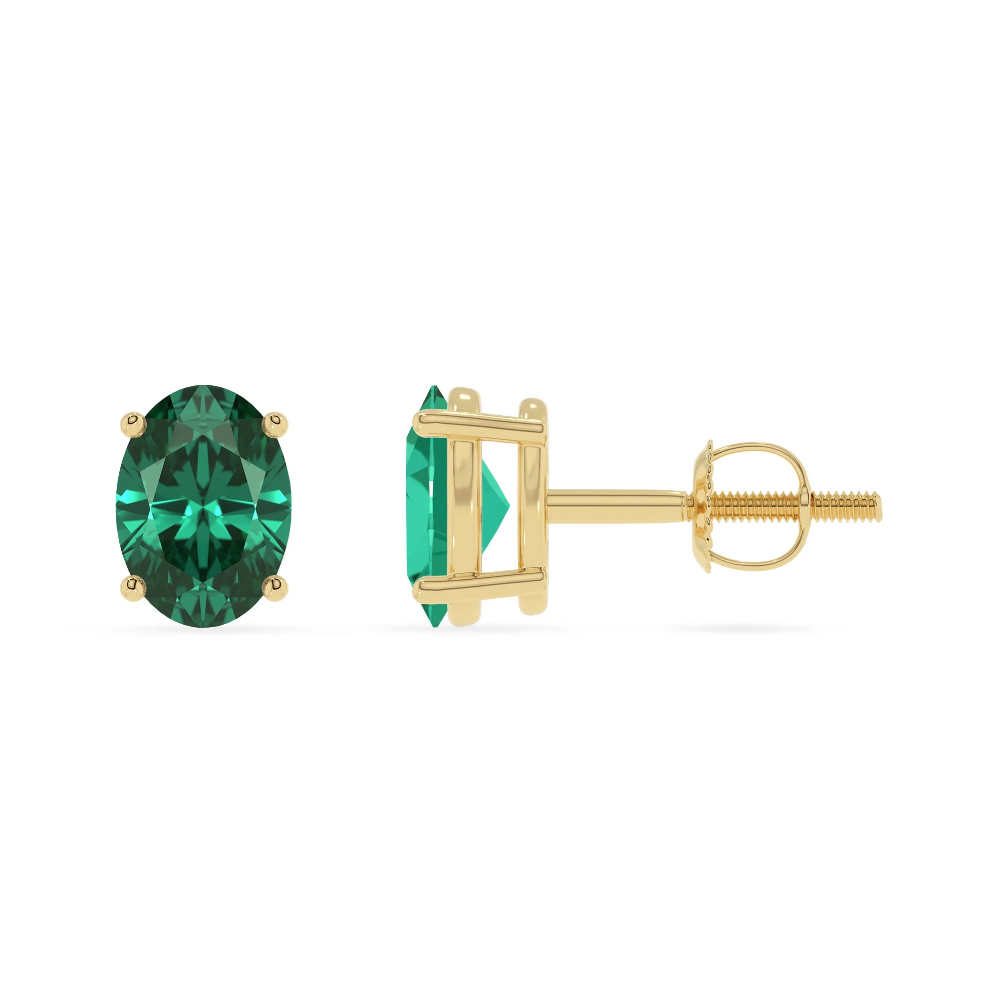 lab grown emerald oval stud earrings in yellow gold 
