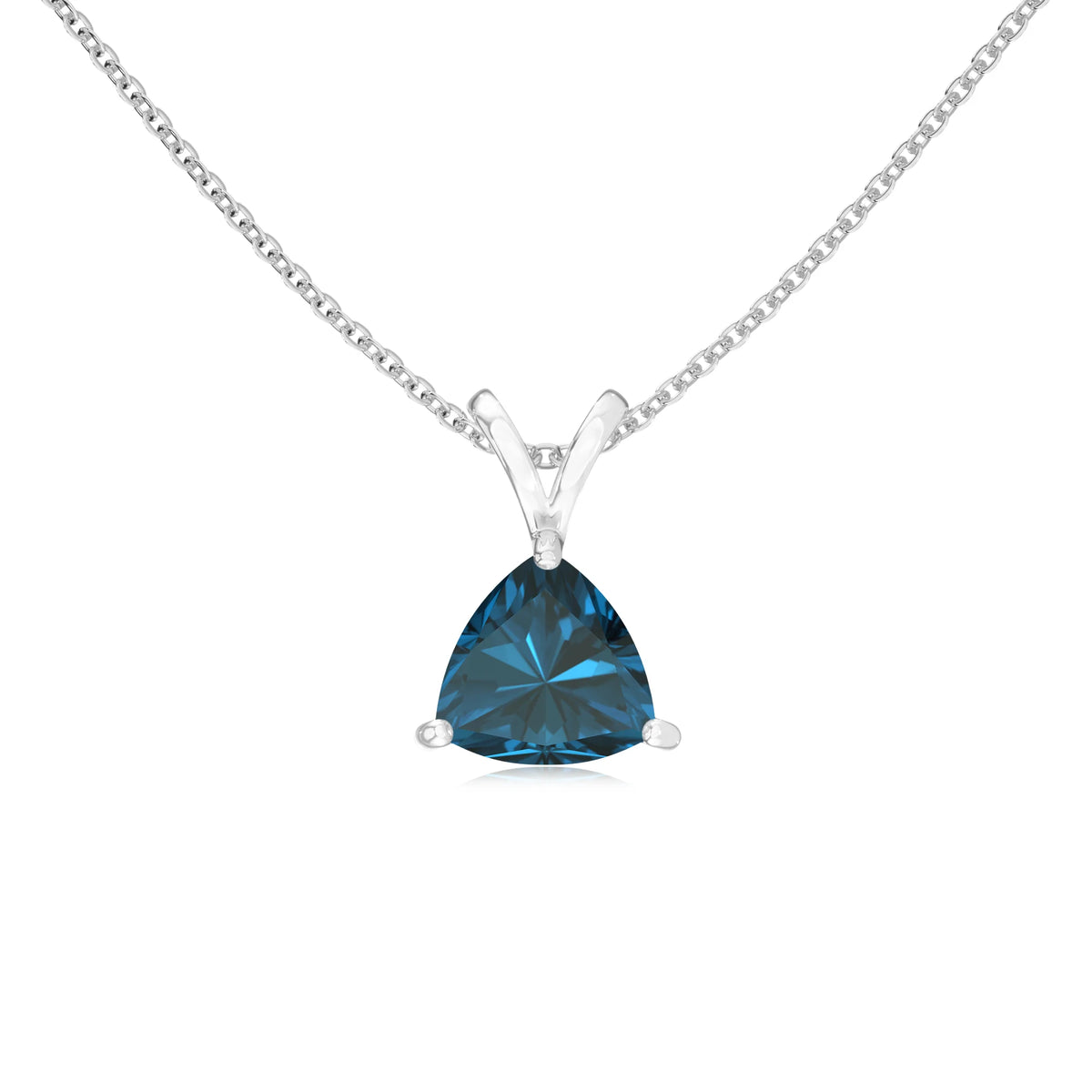natural london-blue-topaz trillion solitaire v-bale necklaces in sterling silver 