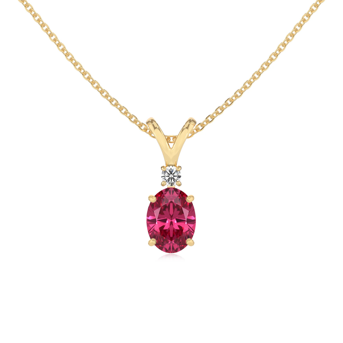 lab grown pink-tourmaline oval solitaire v-bale necklaces in yellow gold 
