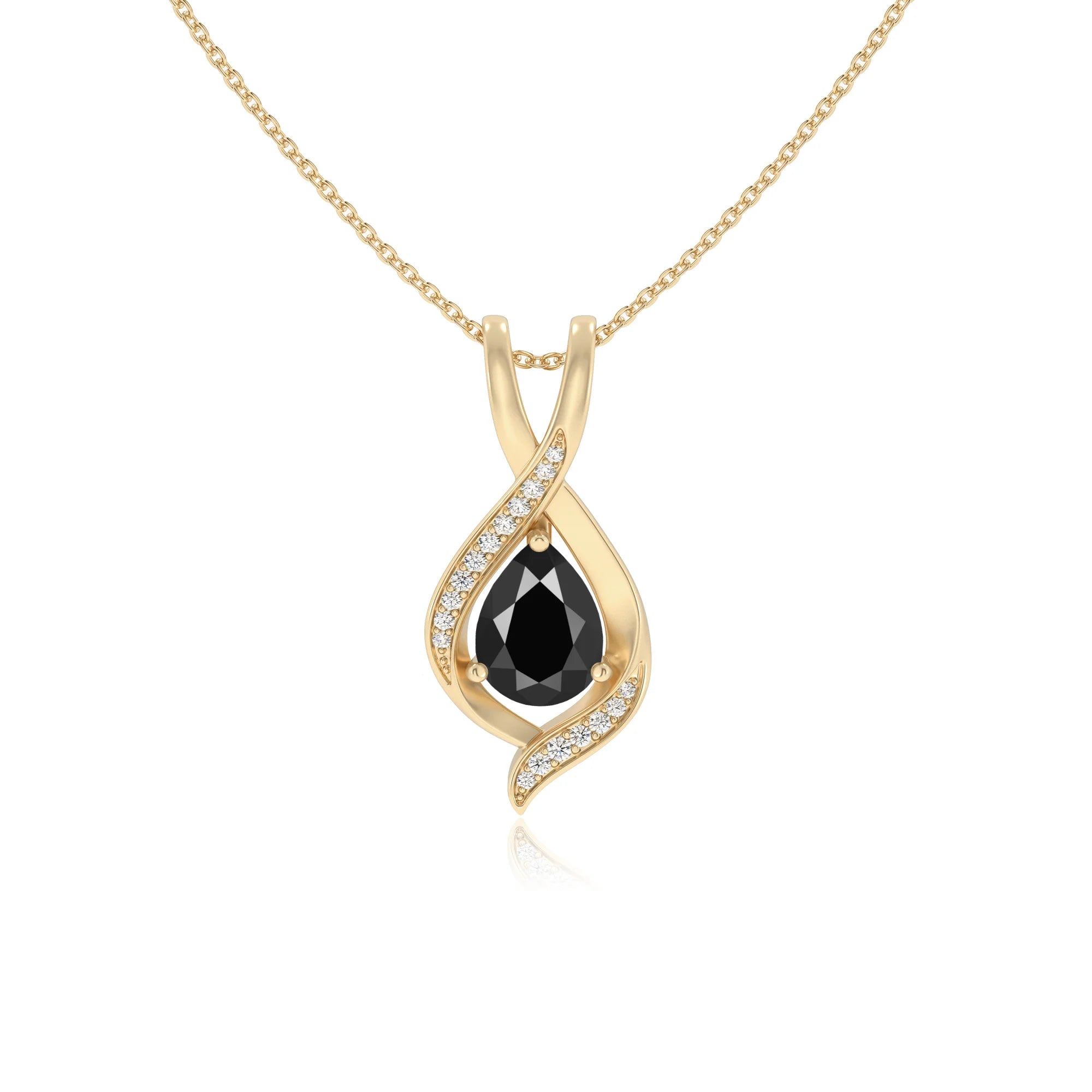 natural black-onyx pear solitaire necklaces in yellow gold 