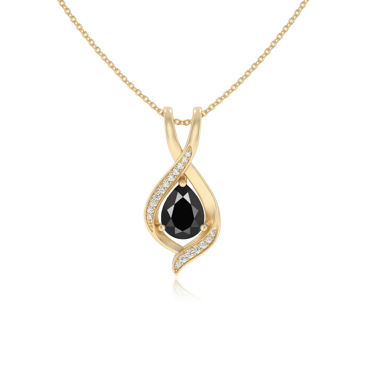 natural black-onyx pear solitaire necklaces in yellow gold 