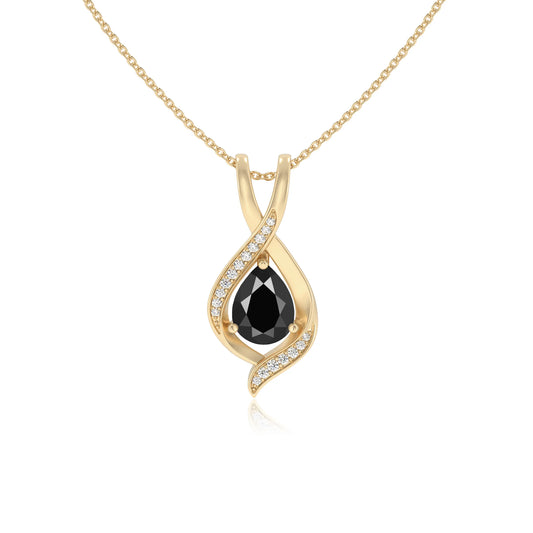 natural black-onyx pear solitaire necklaces in yellow gold 