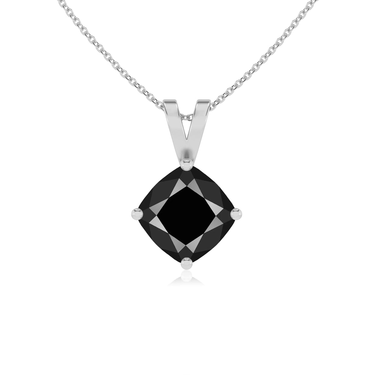 natural black-onyx cushion solitaire v-bale necklaces in sterling silver 