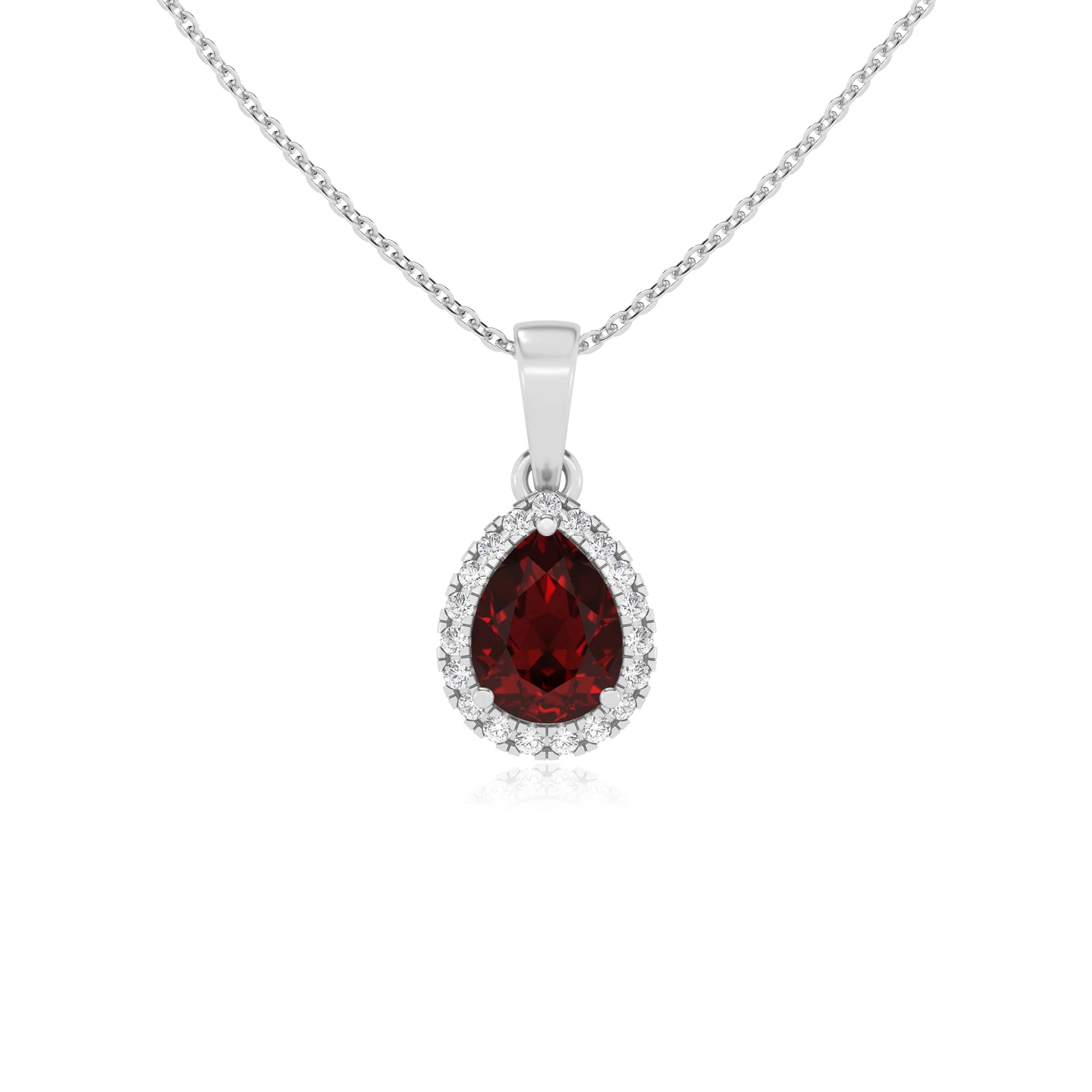 natural garnet pear solitaire necklaces in sterling silver 