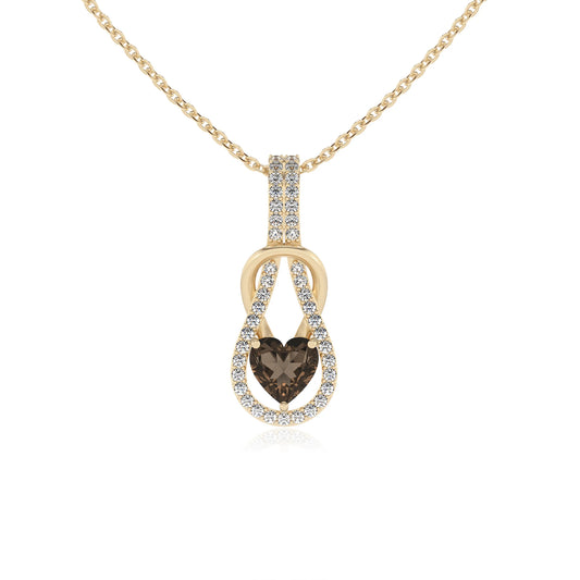 natural smoky-quartz heart infinity  v-bale necklaces in yellow gold 