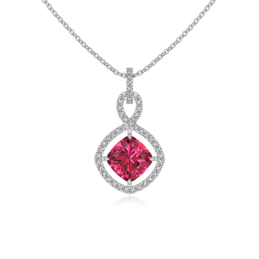 lab grown pink-tourmaline cushion infinity necklaces in platinum 