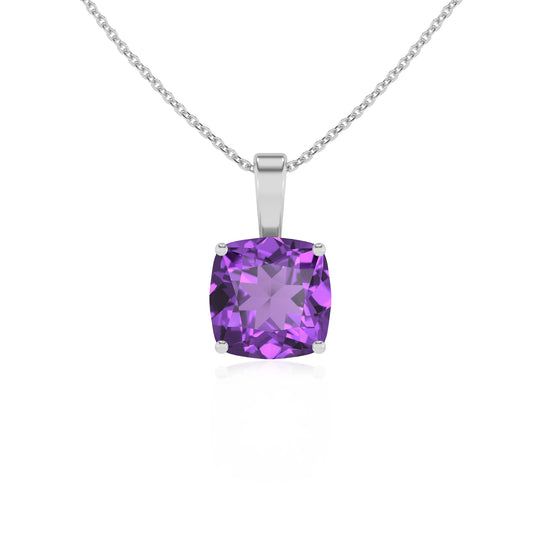 lab grown amethyst cushion solitaire necklaces in sterling silver 
