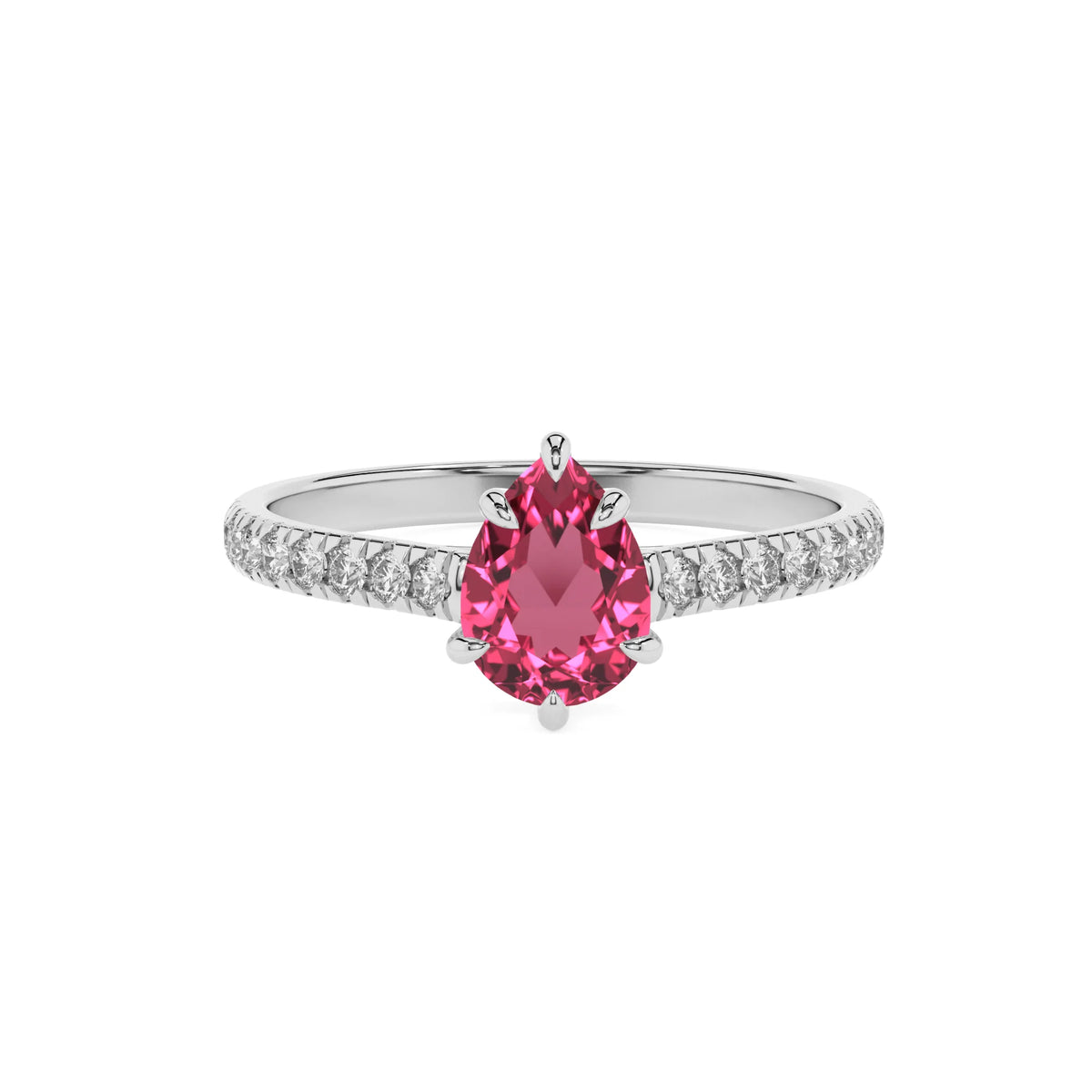 lab grown pink-tourmaline pear half eternity solitaire engagement rings in white gold 