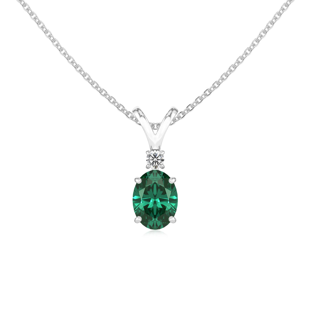 lab grown emerald oval solitaire v-bale necklaces in platinum 