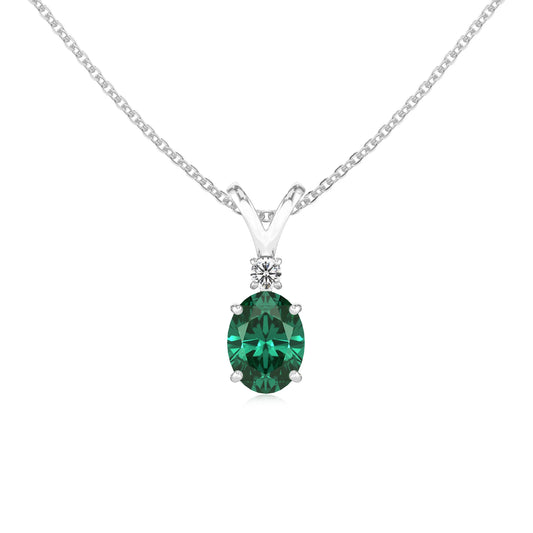 lab grown emerald oval solitaire v-bale necklaces in platinum 