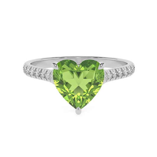 natural peridot heart half eternity solitaire engagement rings in sterling silver 