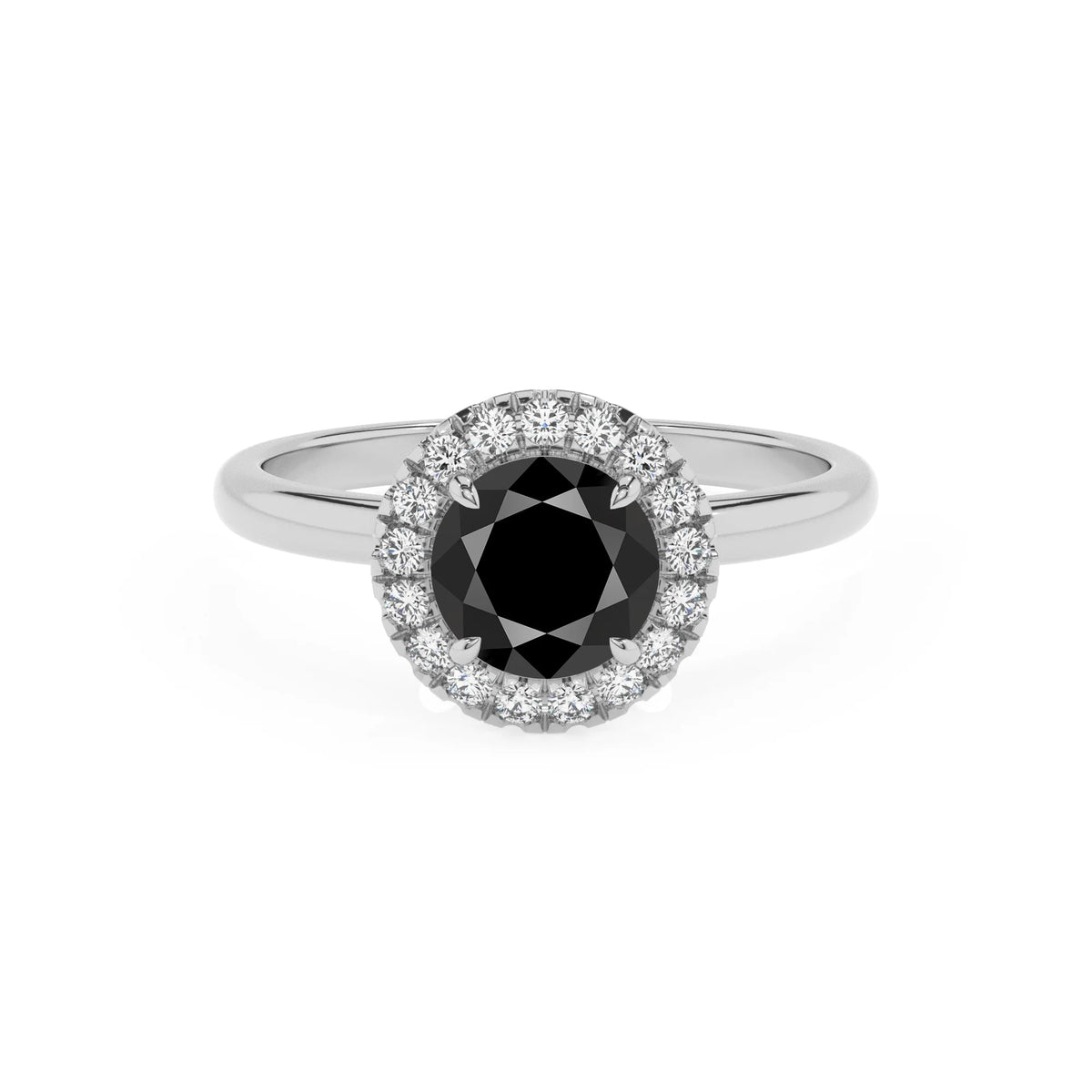 natural black-onyx round solitaire rings in sterling silver 