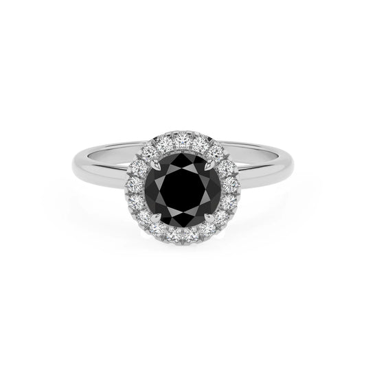 natural black-onyx round solitaire rings in sterling silver 