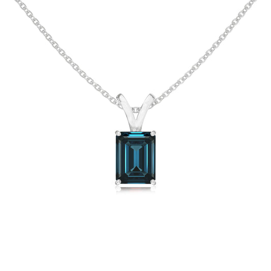 natural london-blue-topaz emerald cut solitaire v-bale necklaces in white gold 
