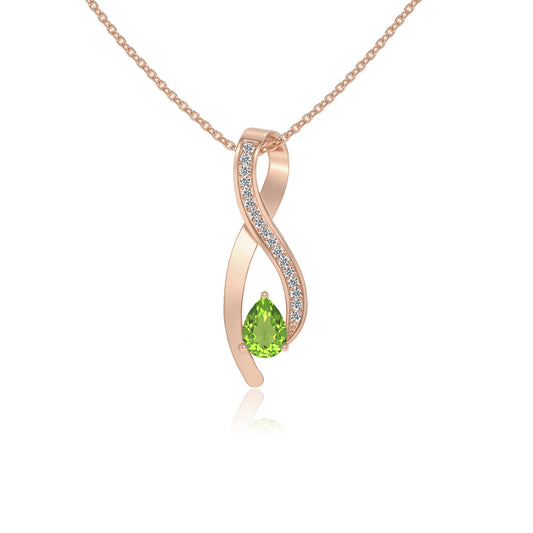 natural peridot pear solitaire necklaces in rose gold 