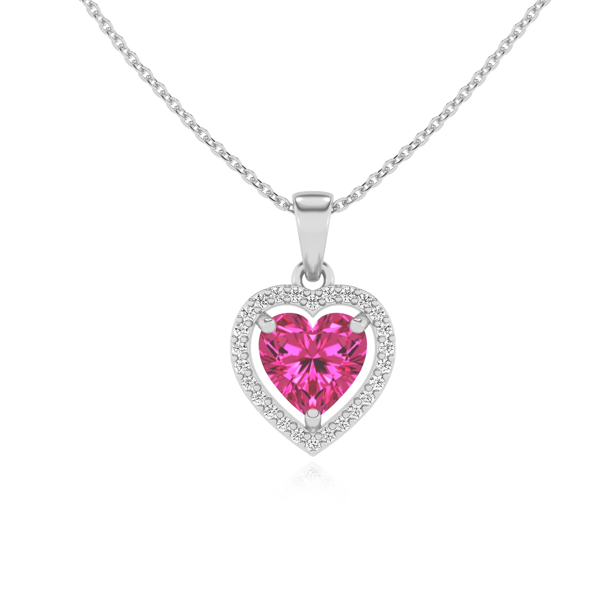 lab grown pink-sapphire heart solitaire necklaces in sterling silver 