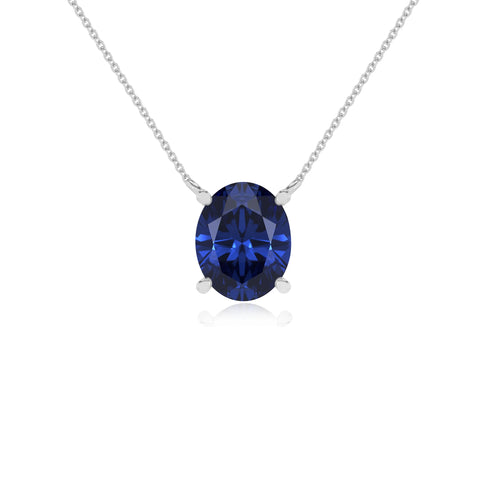 Lab Grown Blue Sapphire Oval Solitaire Pendant Necklace with 18" Chain