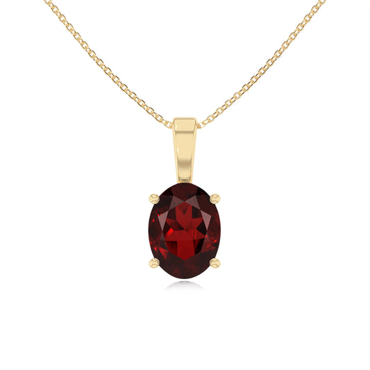 natural garnet oval solitaire necklaces in yellow gold 