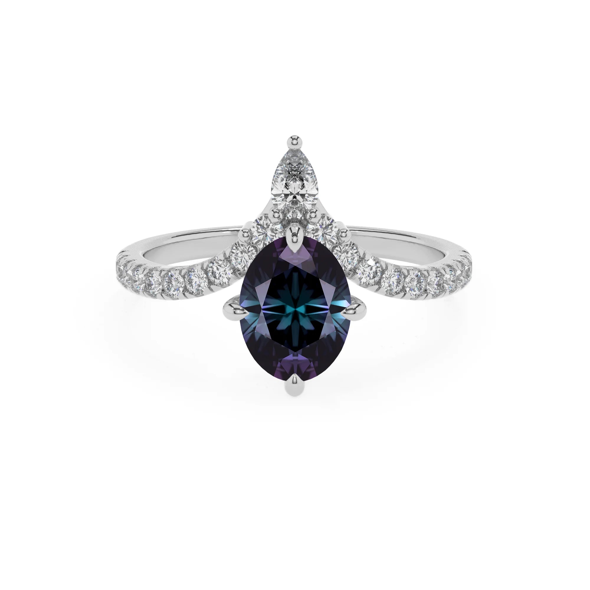 lab grown alexandrite oval solitaire rings in white gold 