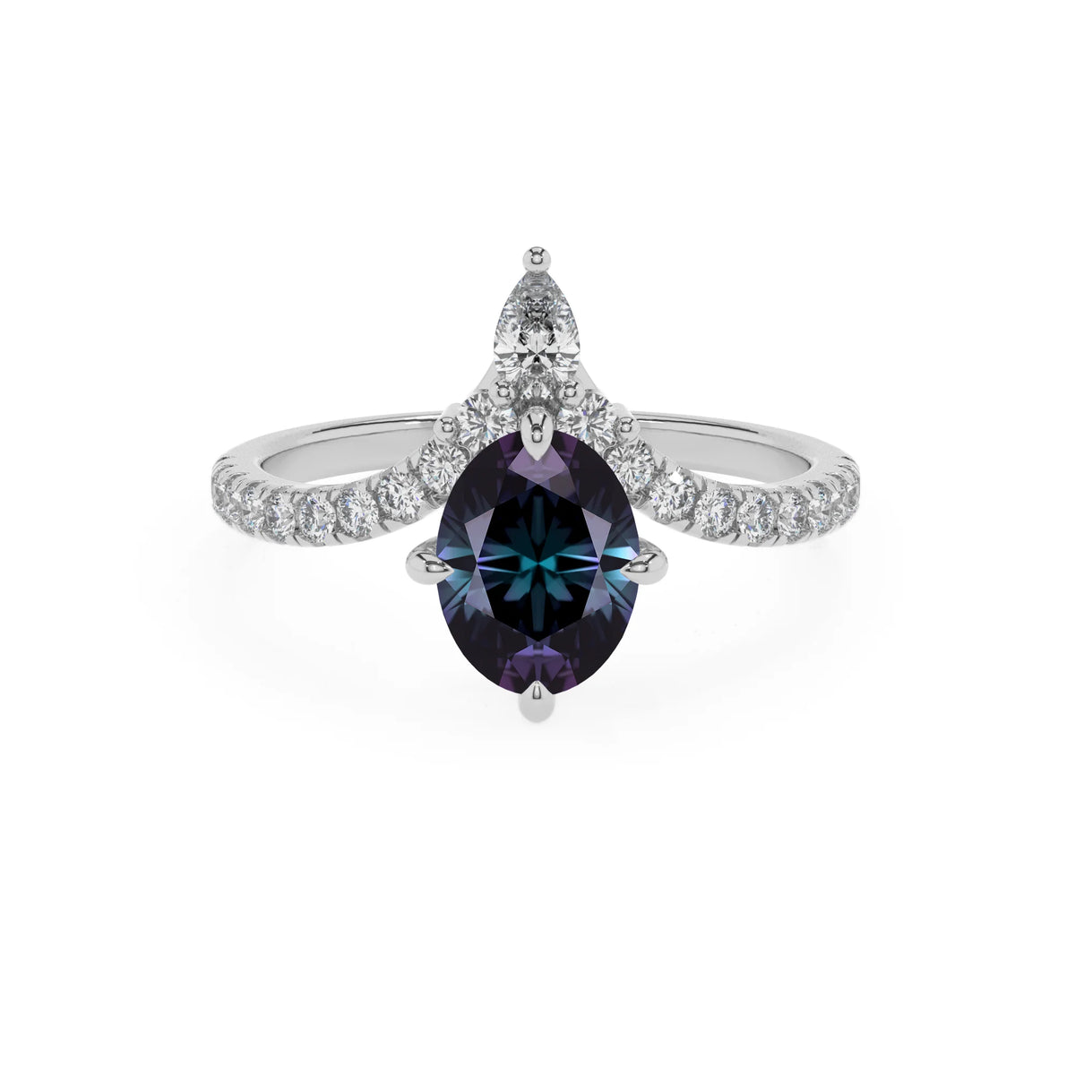 lab grown alexandrite oval solitaire rings in white gold 